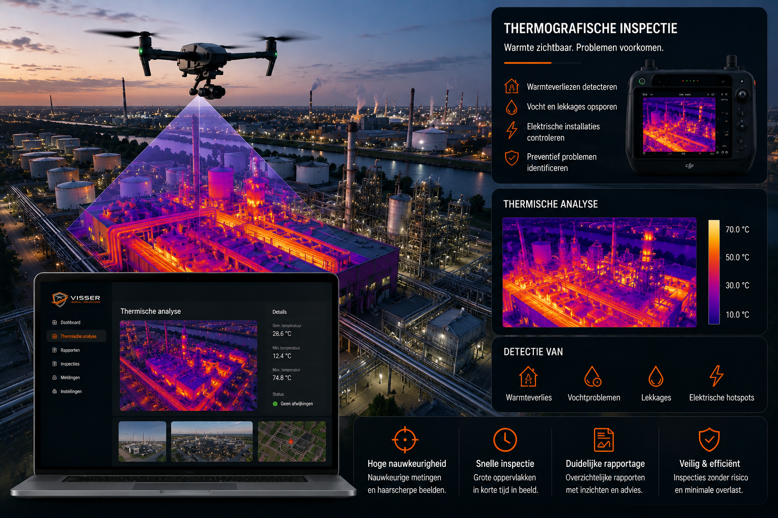 Thermografische drone-inspectie met warmtebeeldanalyse